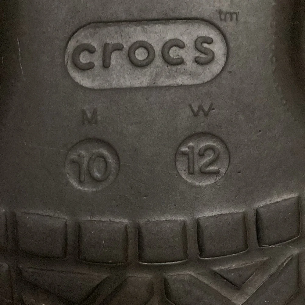 Men’s Crocs 11033 Crocband Flip Flops Black with White Stripe EUC